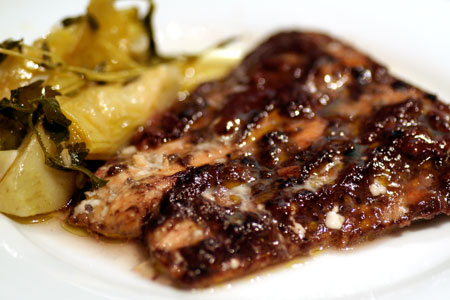 Roasted Salmon with Olive Marinade and Artichokes