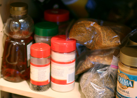 More spices on the shelf.