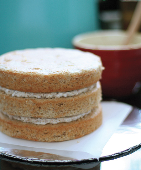 Banana Cake with Praline Filling and White Chocolate Ganache Banana Cake with Praline Filling and White Chocolate Ganache