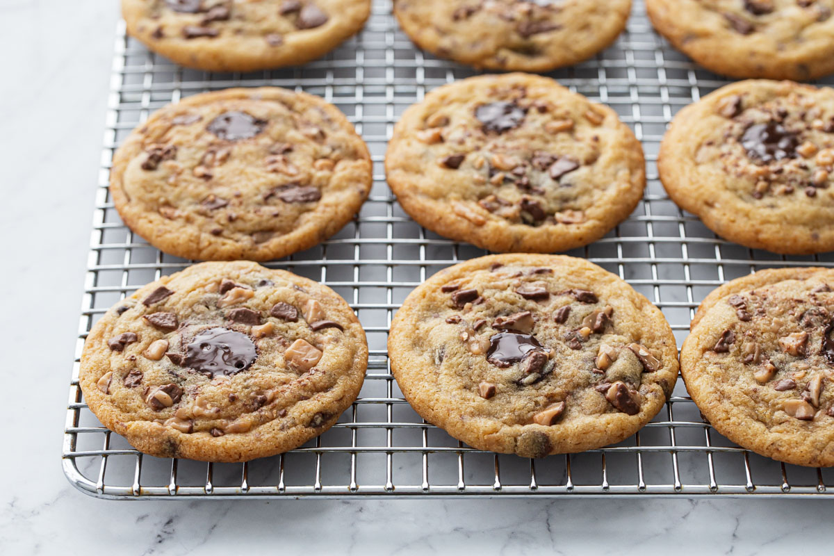 Toffee Chocolate Chip Cookies (Crisp & Chewy, Sweet & Salty!)