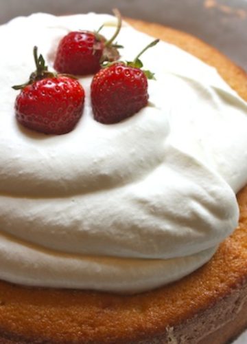 Strawberry Buttermilk Cake with Preserved Whole Strawberries