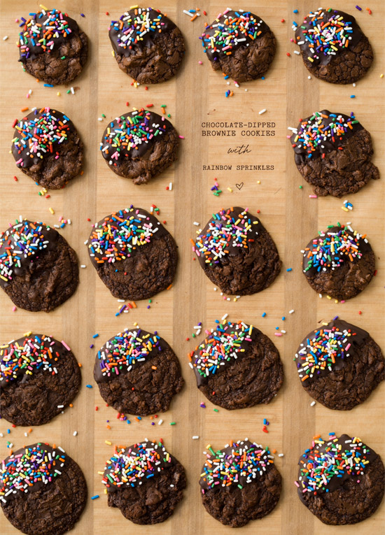 Chocolate Dipped Brownie Cookies with Rainbow Sprinkles Chocolate Dipped Brownie Cookies with Rainbow Sprinkles