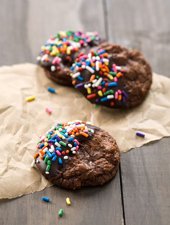Chocolate Dipped Brownie Cookies with Rainbow Sprinkles Chocolate Dipped Brownie Cookies with Rainbow Sprinkles