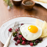 Sunny Side Up Beet Hash with Crispy Rice Cakes