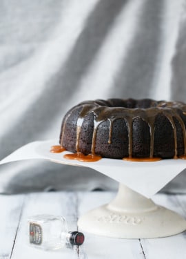 Chocolate Whiskey Bundt Cake with Whiskey Caramel Sauce