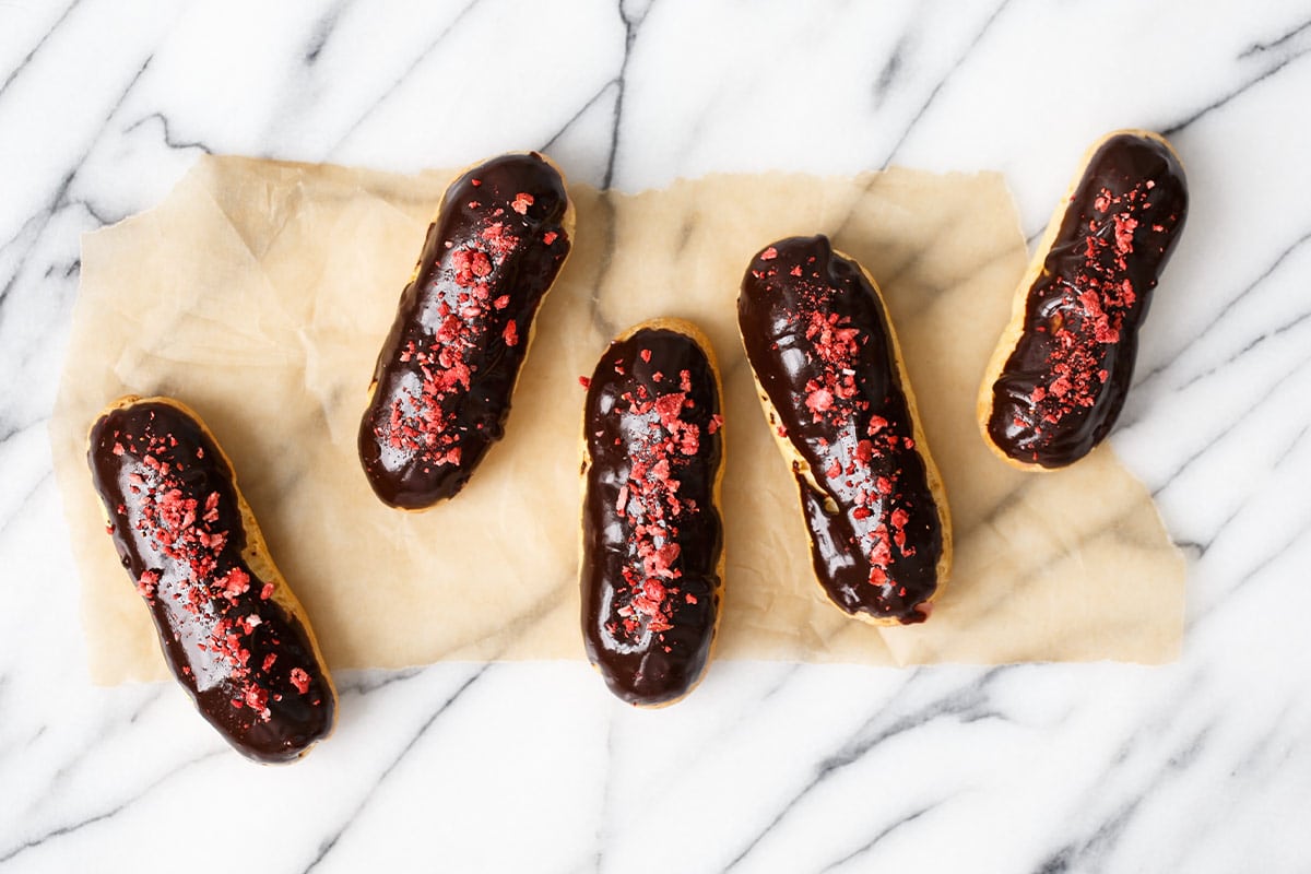 Chocolate Covered Strawberry Eclairs