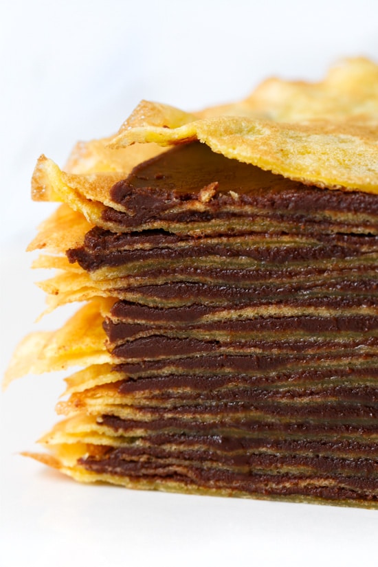 Bourbon Mille-Crepe Cake with Bourbon Caramel Chocolate Ganache