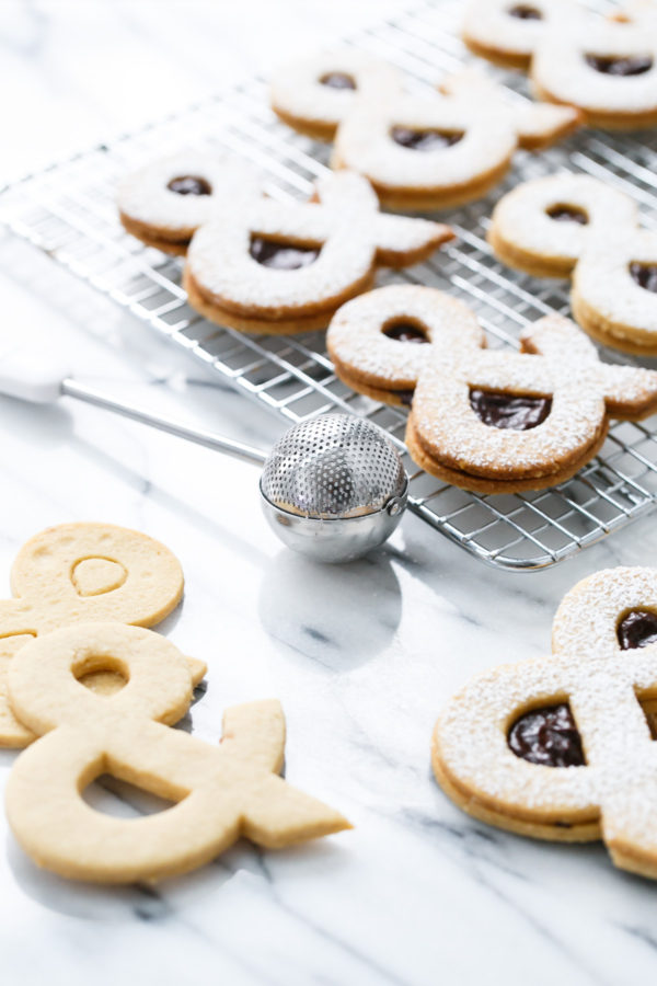 Ampersandwich Cookies (Peanut Linzer Cookies with Strawberry Chocolate Ganache)