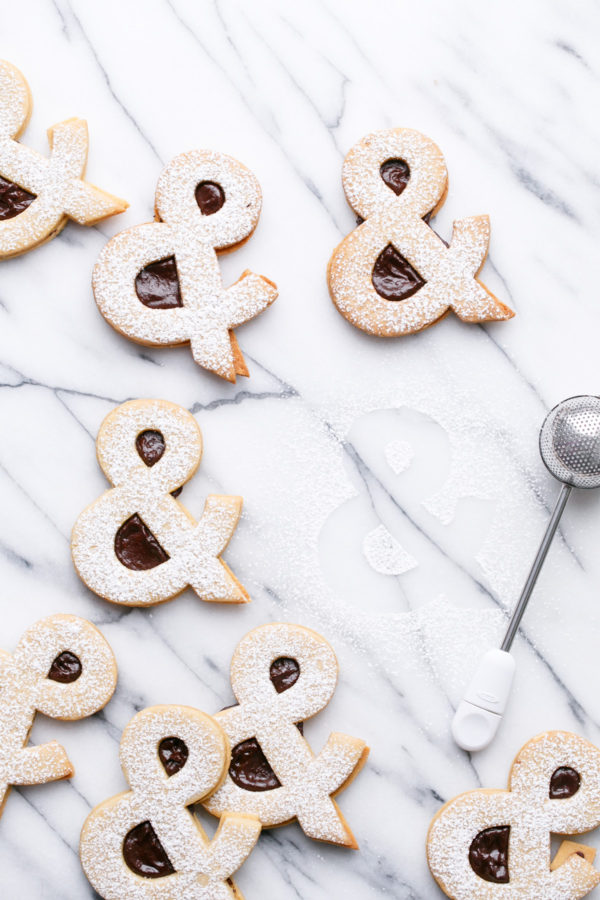 Ampersandwich Cookies (Peanut Linzer Cookies with Strawberry Chocolate Ganache)