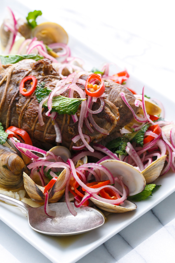 Braised Lamb and Clams sauteed with white wine