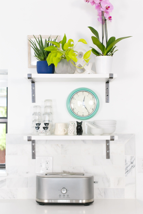 Industrial Wall Brackets and White Open Shelves from Rejuvenation