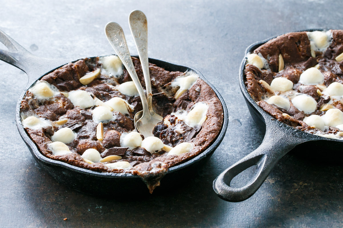 Molten Rocky Road Skillet Cookies