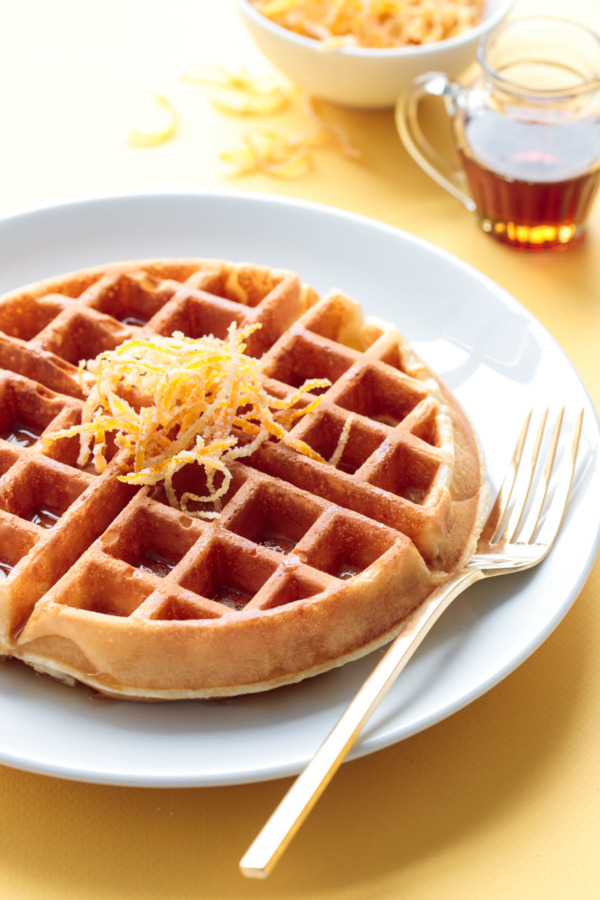 Buttermilk Waffles with Candied Meyer Lemon Peel