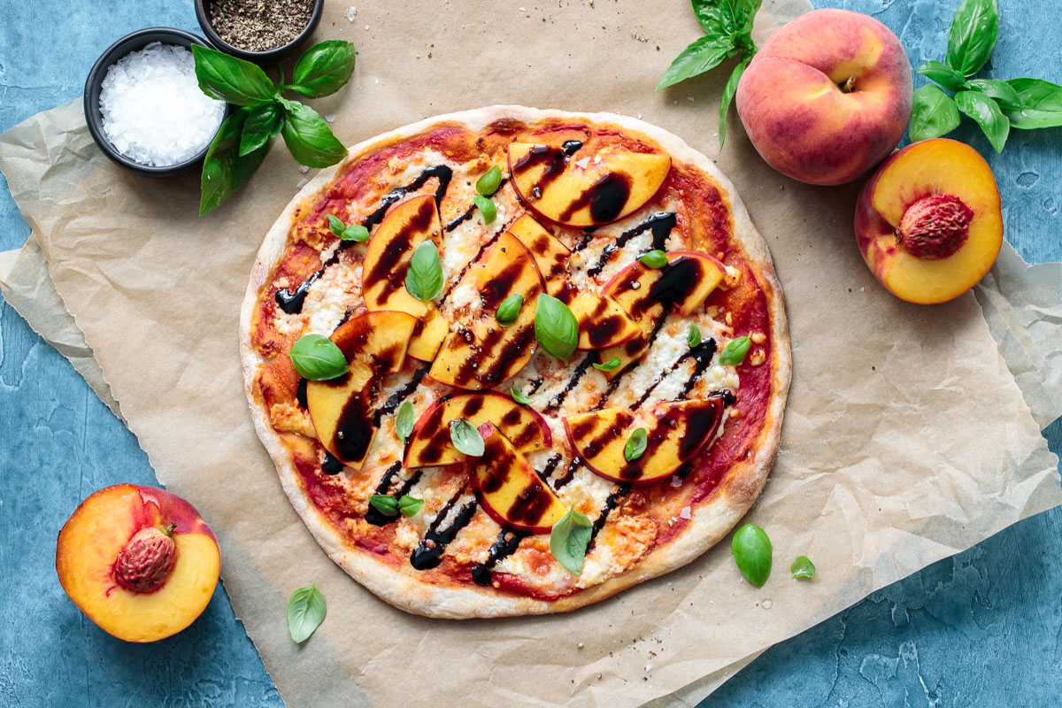 Peach, Goat Cheese & Balsamic Pizza