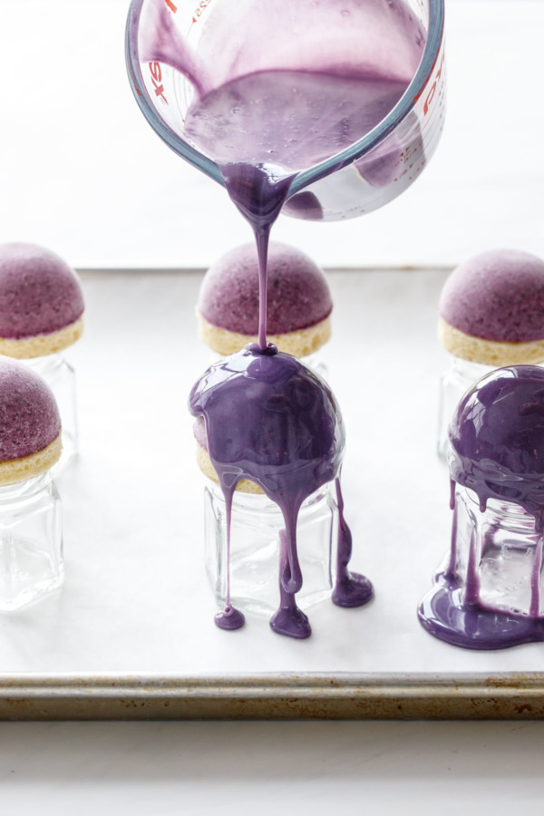 How to make a mirror glaze for mini blueberry mousse cakes