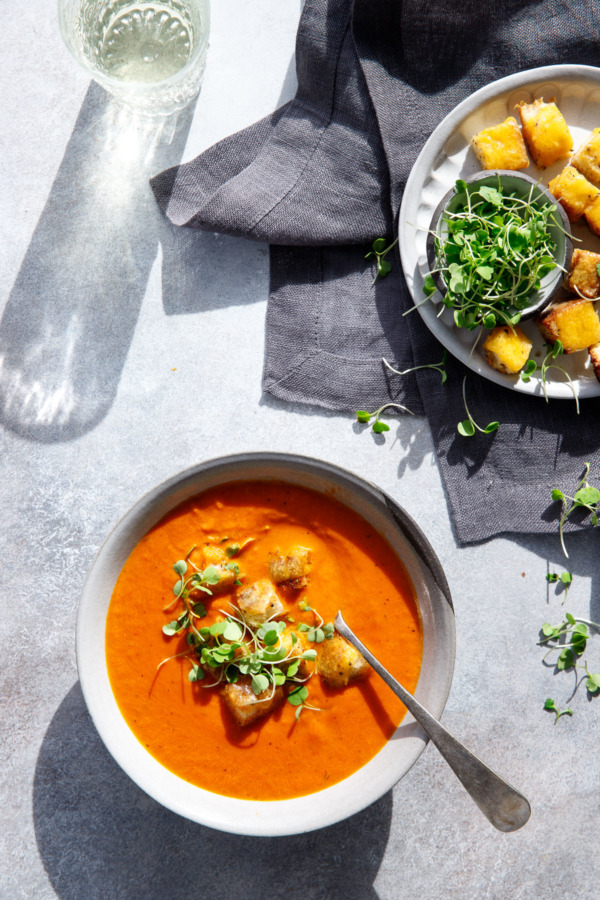 Winter Tomato Soup Recipe with Cheesy Croutons
