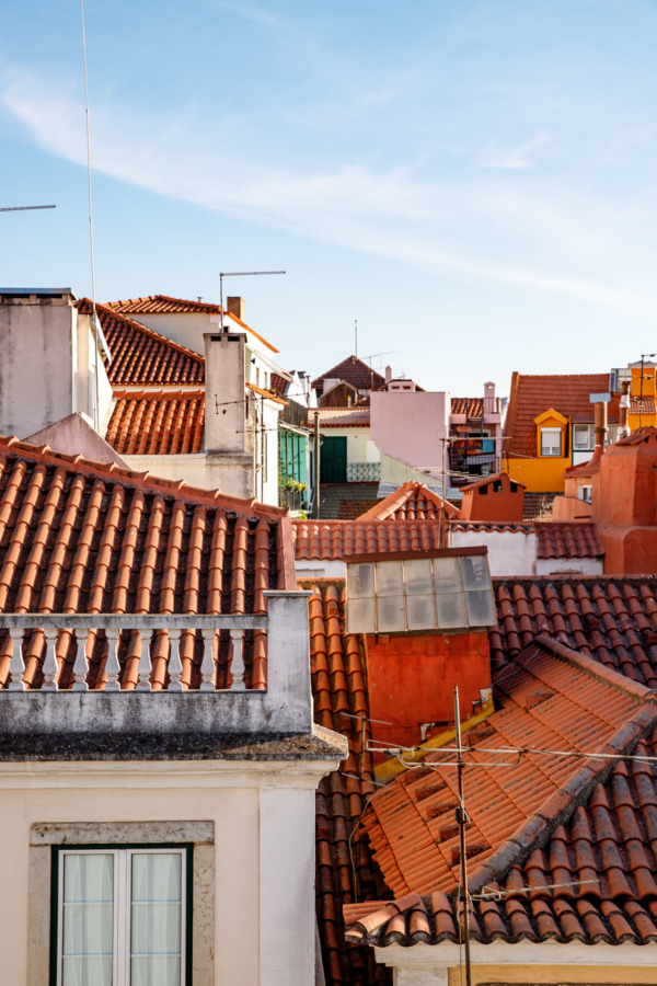 Looking out over the colorful rooftops of the Alfama district, Lisbon, Portugal