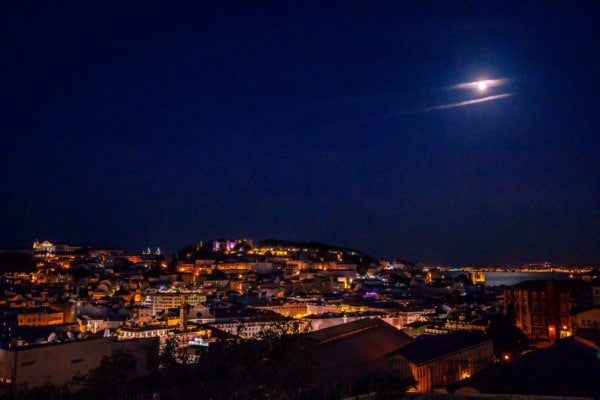 Looking out over Lisbon, Portugal at night.