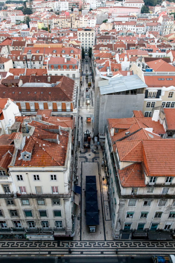 Looking down on the streets of Lisbon, Portgual from the Santa Justa Lift, Lisbon, Portugal