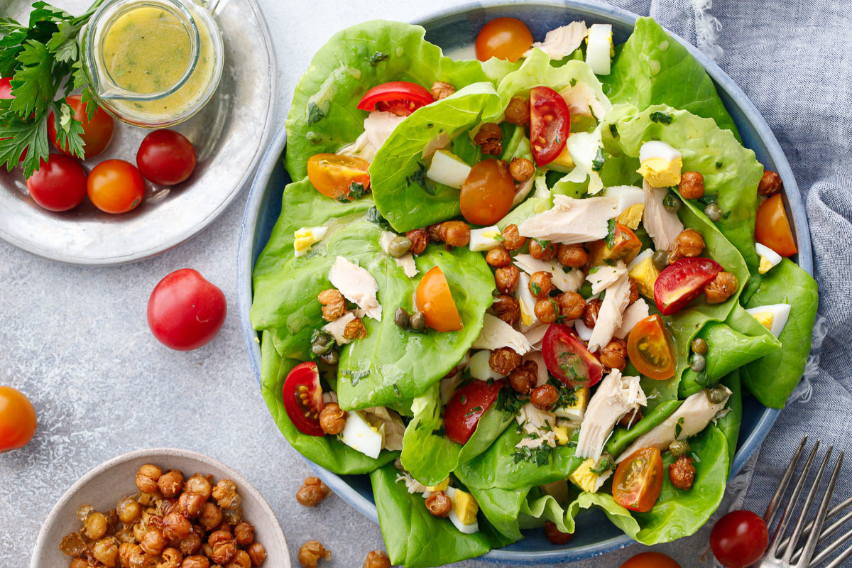 Next Level Niçoise Salad with Crispy Chickpeas and Caper Vinaigrette