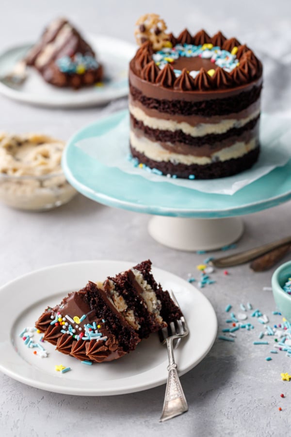 Slice of Mini Chocolate & Cookie Dough Naked Layer Cakes