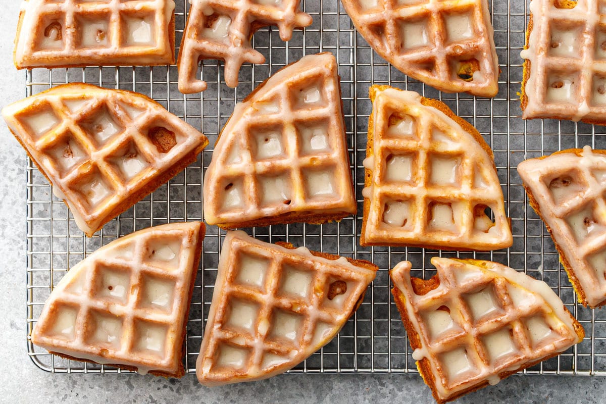Pumpkin Donut Waffles with Vanilla Cardamom Glaze