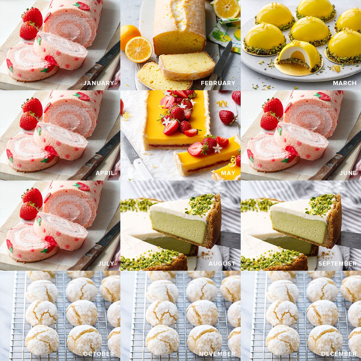 Grid of Images showing the Most Popular Recipes by Month for 2023