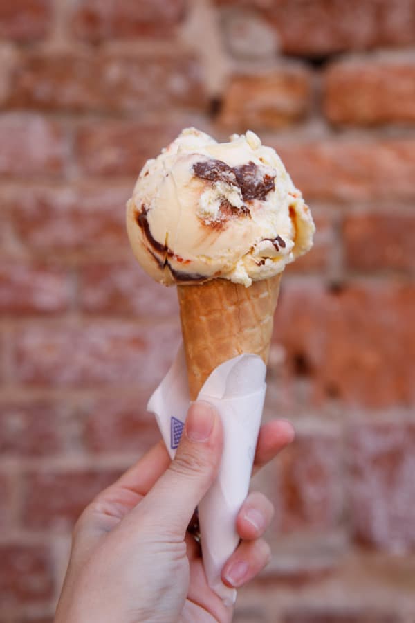 Cone of Crema del Doge gelato in Venice, Italy