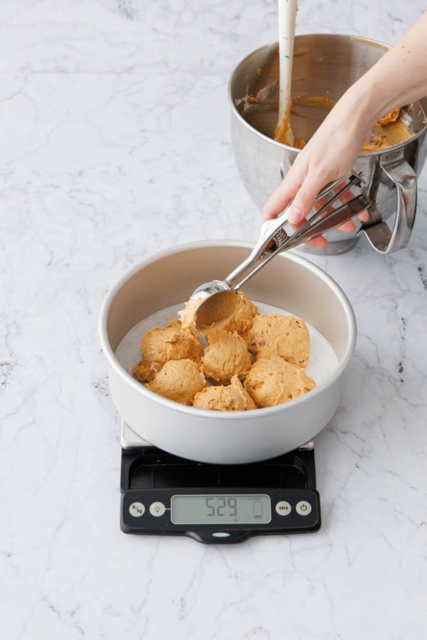 Spread half of batter into prepared cake pan.