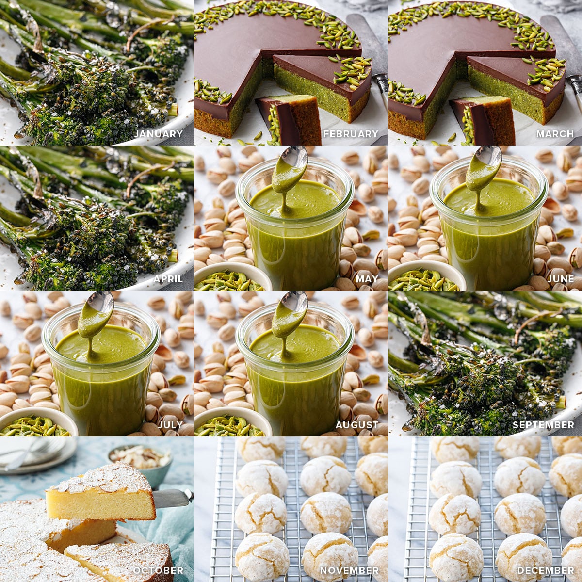 Photo grid of top visited recipe for each month of 2024.