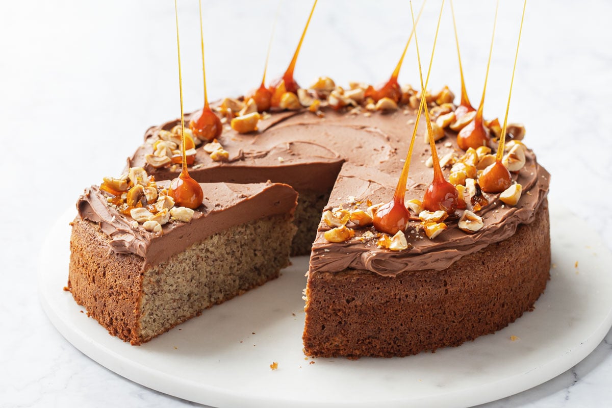 Flourless Hazelnut Cake with Whipped Chocolate & Nutella Ganache